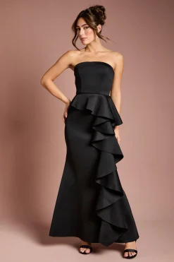 Robe Maxi en Crêpe Stretch à Bandeau et Volants