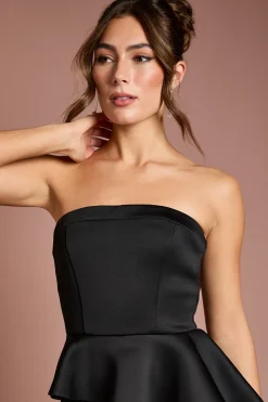 Robe Maxi en Crêpe Stretch à Bandeau et Volants