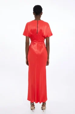 KarenMillen Robe maxi en crépon de satin tissé<Femme Satin Et Dentelle|Robes