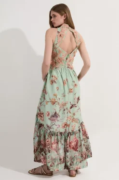 Robe Maxi en Dentelle à Appliqué Floral
