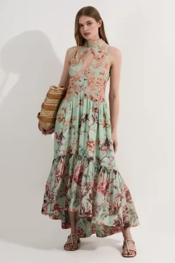 Robe Maxi en Dentelle à Appliqué Floral