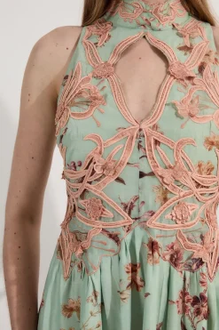 Robe Maxi en Dentelle à Appliqué Floral