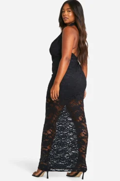boohoo Robe Maxi En Dentelle Avec Encolure Drapée Grande Taille<Femme Satin Et Dentelle|Robes