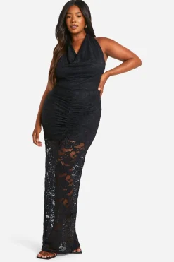 boohoo Robe Maxi En Dentelle Avec Encolure Drapée Grande Taille<Femme Satin Et Dentelle|Robes