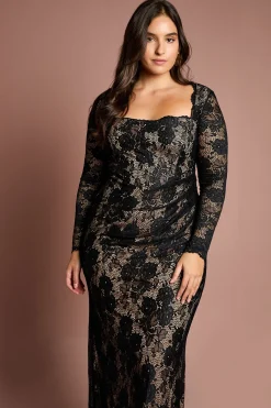 Robe Maxi en Dentelle à Manches Longues Grande Taille