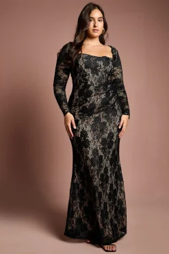 Robe Maxi en Dentelle à Manches Longues Grande Taille