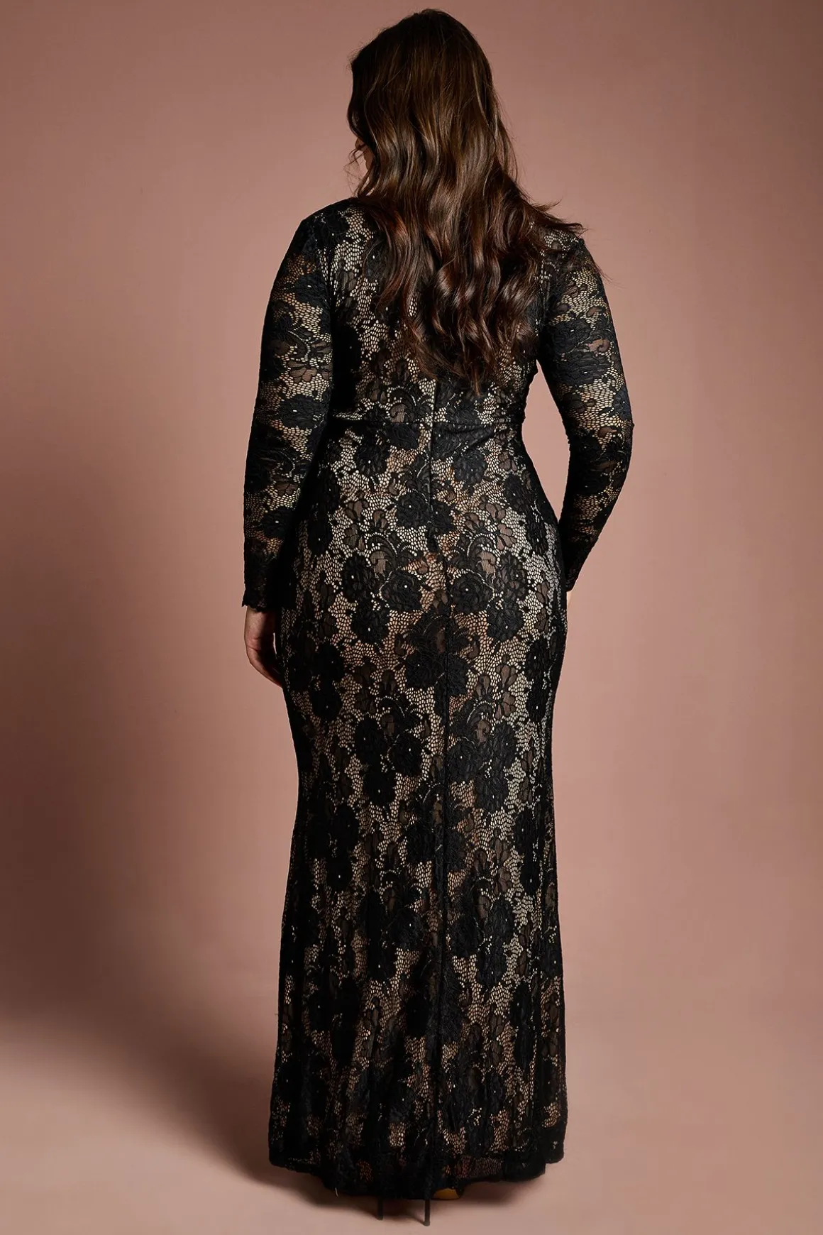 Robe Maxi en Dentelle à Manches Longues Grande Taille