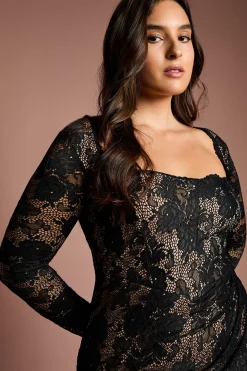 Robe Maxi en Dentelle à Manches Longues Grande Taille
