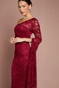 Robe Maxi en Dentelle à Une Épaule avec Détail Cape