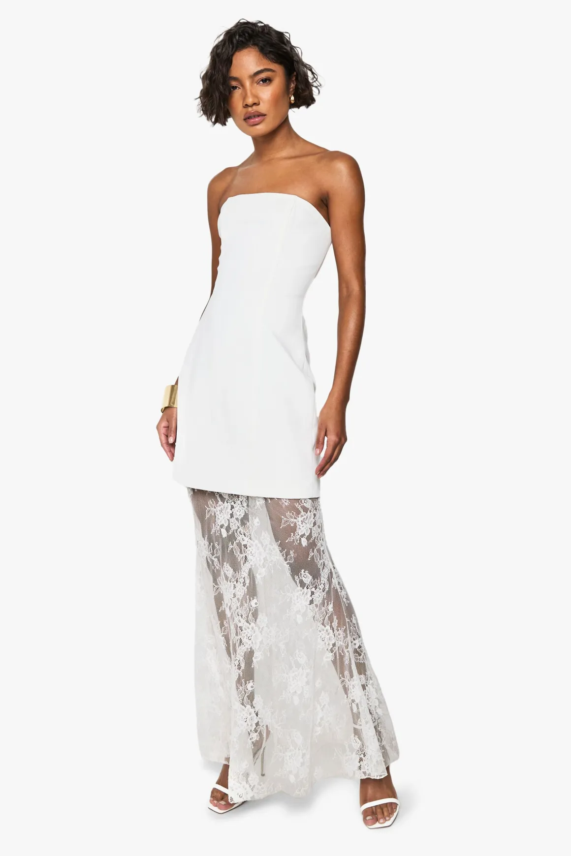 Robe maxi 2 en 1 en dentelle, ajustée et évasée pour grande taille