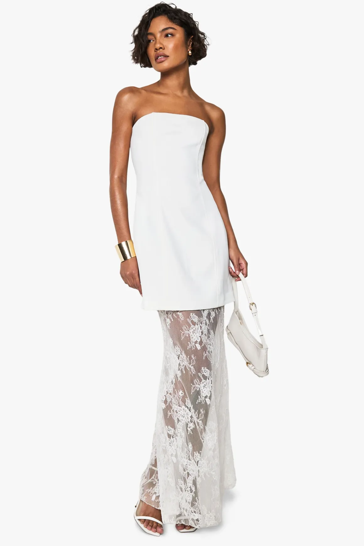 Robe maxi 2 en 1 en dentelle, ajustée et évasée pour grande taille