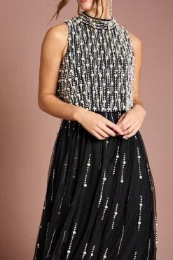 Robe Maxi en Georgette avec Superposition de Perles