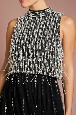 Robe Maxi en Georgette avec Superposition de Perles