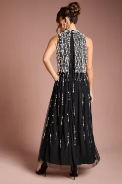 Robe Maxi en Georgette avec Superposition de Perles