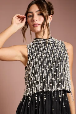 Robe Maxi en Georgette avec Superposition de Perles