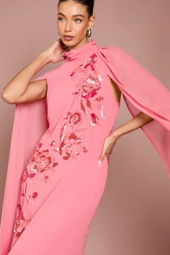 Robe Maxi En Georgette À Cape Fleurie Ornée