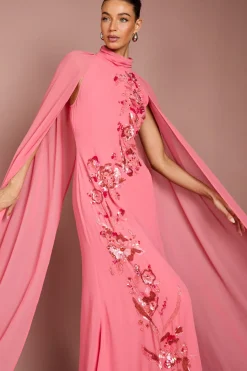Robe Maxi En Georgette À Cape Fleurie Ornée