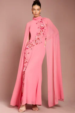Robe Maxi En Georgette À Cape Fleurie Ornée