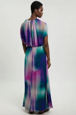 KarenMillen Robe Maxi En Georgette Crêpée À Imprimé Flou Et Cape<Femme Toutes Les Robes|Robes Longues
