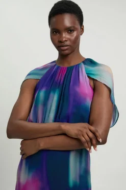KarenMillen Robe Maxi En Georgette Crêpée À Imprimé Flou Et Cape<Femme Toutes Les Robes|Robes Longues