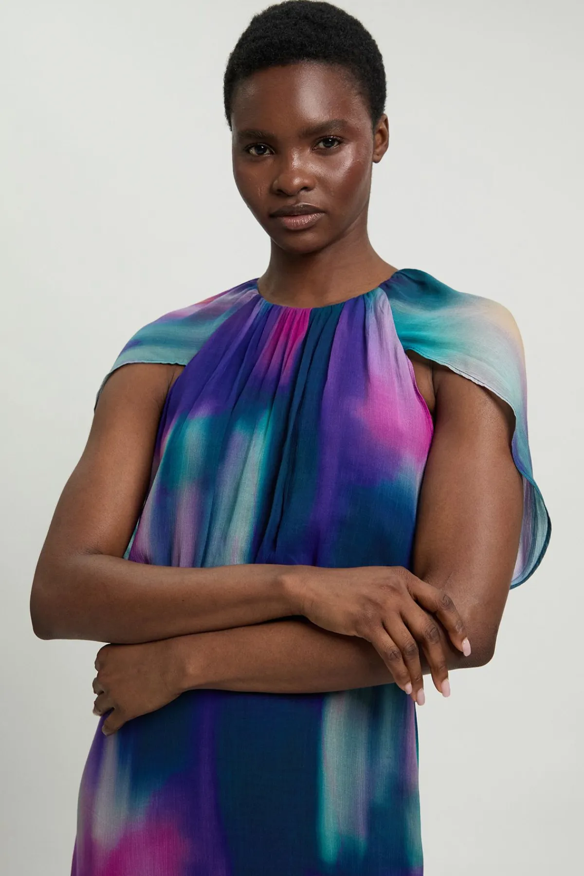 KarenMillen Robe Maxi En Georgette Crêpée À Imprimé Flou Et Cape<Femme Toutes Les Robes|Robes Longues