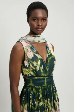 KarenMillen Robe Maxi En Georgette Froissée À Imprimé Floral Et Col Licou<Femme Robes|Robe Invitée Mariage