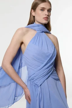 Robe Maxi En Georgette Gaufrée Tissée Avec Croisé Devant Petite Taille