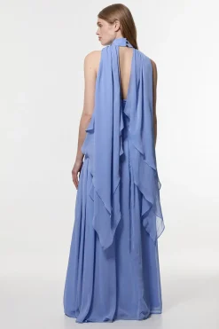 Robe Maxi En Georgette Gaufrée Tissée Avec Croisé Devant Petite Taille