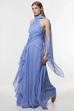 Robe Maxi En Georgette Gaufrée Tissée Avec Croisé Devant Petite Taille