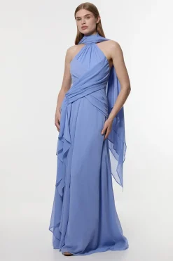 Robe Maxi En Georgette Gaufrée Tissée Avec Croisé Devant Petite Taille