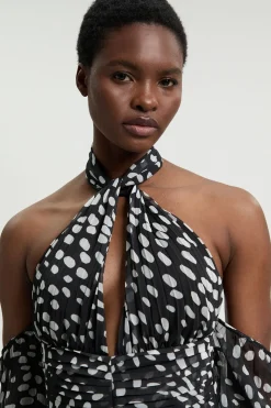 Robe Maxi En Georgette Tissée Froissée À Pois Avec Épaules Dénudées