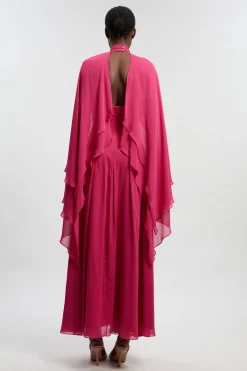 KarenMillen Robe Maxi En Georgette Tissée Froissée Avec Croisé Devant Petite<Femme Toutes Les Robes|Robes Longues