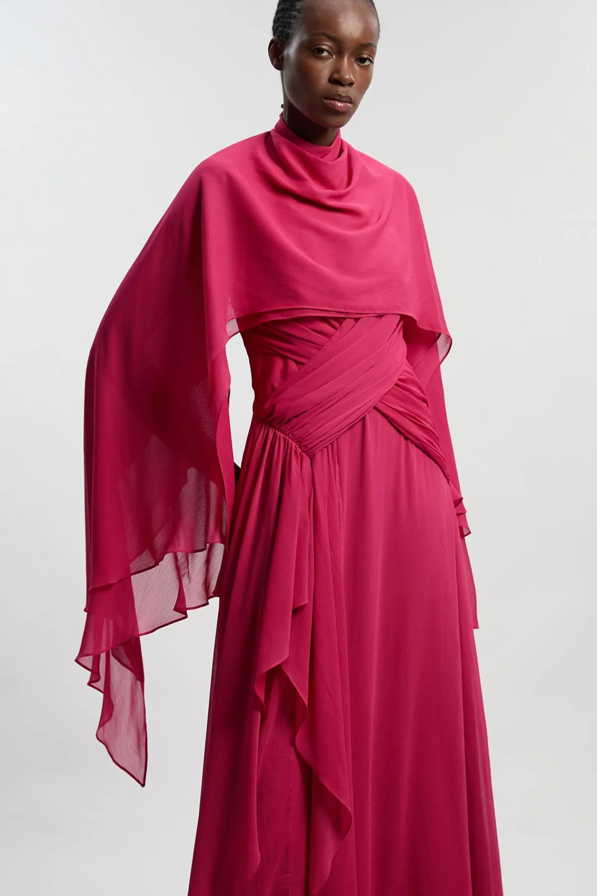 KarenMillen Robe Maxi En Georgette Tissée Froissée Avec Croisé Devant Petite<Femme Toutes Les Robes|Robes Longues