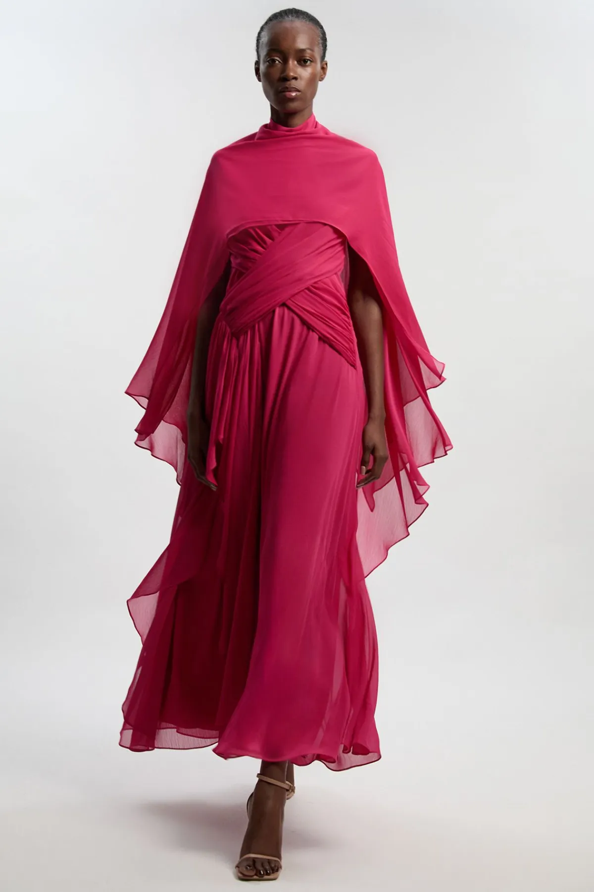 KarenMillen Robe Maxi En Georgette Tissée Froissée Avec Croisé Devant Petite<Femme Toutes Les Robes|Robes Longues