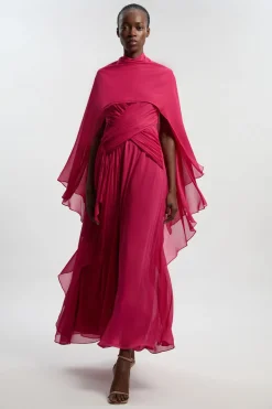 Robe maxi en géorgette tissée à encolure croisée et effet froissé