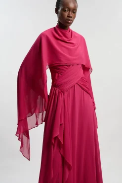 Robe maxi en géorgette tissée à encolure croisée et effet froissé