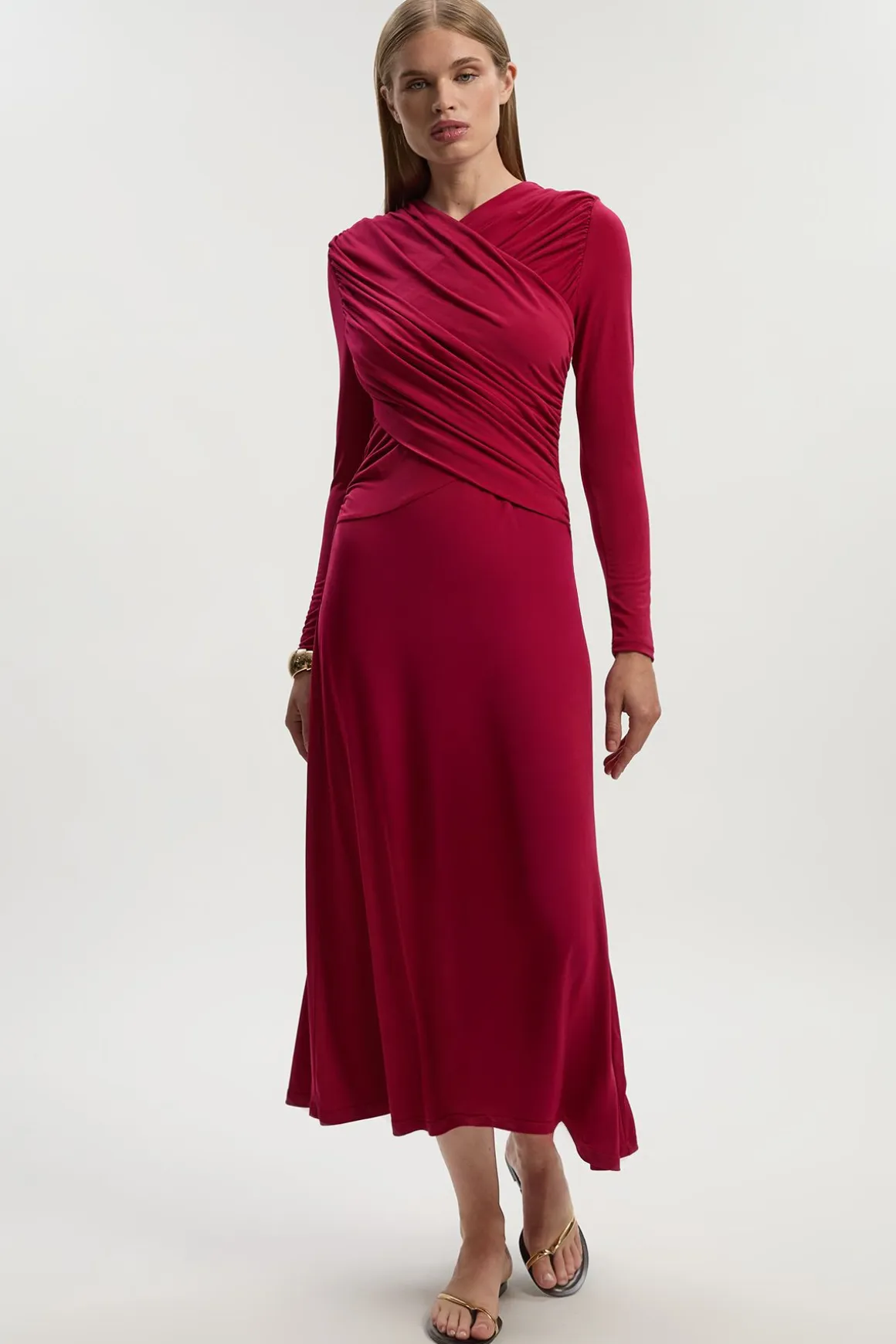 Robe Maxi en Jersey Crépe Froncée
