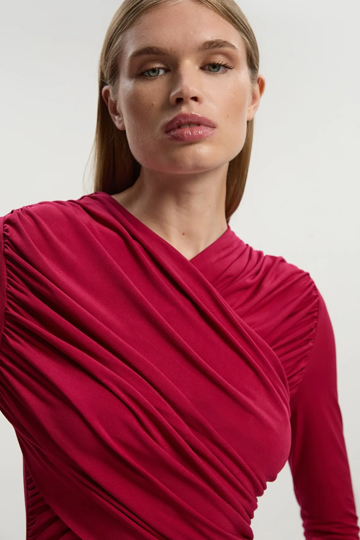 Robe Maxi en Jersey Crépe Froncée