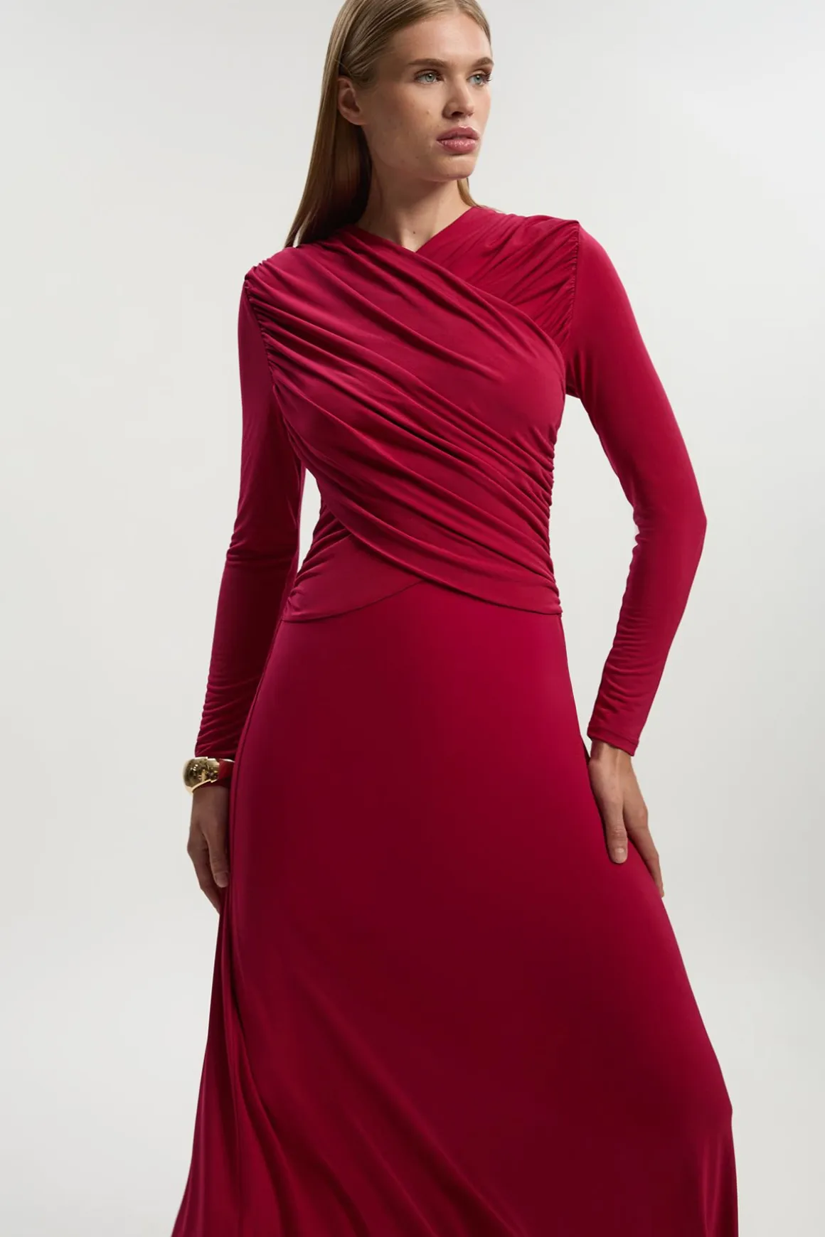 Robe Maxi en Jersey Crépe Froncée
