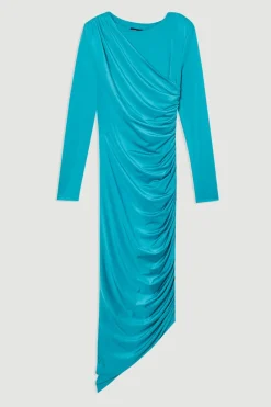 Robe maxi en jersey crêpe à manches longues et froncée