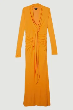 Robe Maxi en Jersey Crêpe Stretch Premium à Col Plongeant