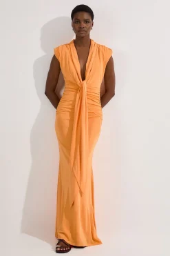 KarenMillen Robe maxi en jersey à décolleté plongeant, fronces et effet twist<Femme Robes|Robes Longues