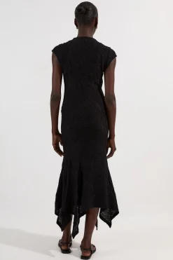 Robe Maxi en Jersey à Manches Courtes avec Ourlet Mouchoir Texturé et Détails de Finition