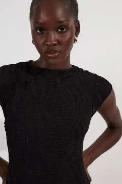 Robe Maxi en Jersey à Manches Courtes avec Ourlet Mouchoir Texturé et Détails de Finition
