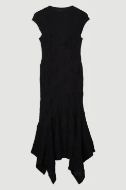Robe Maxi en Jersey à Manches Courtes avec Ourlet Mouchoir Texturé et Détails de Finition