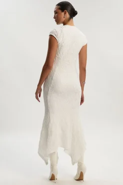 Robe Maxi en Jersey à Manches Courtes avec Ourlet Mouchoir Texturé et Détails de Finition