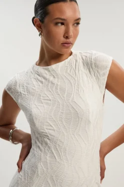Robe Maxi en Jersey à Manches Courtes avec Ourlet Mouchoir Texturé et Détails de Finition