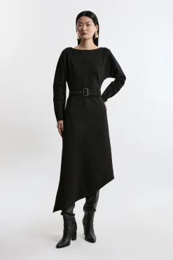 Robe Maxi en Jersey Ponte avec ourlet cascade et ceinture