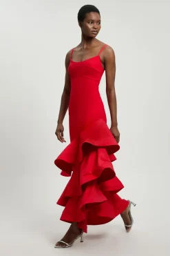 Robe Maxi en jersey Ponte de coton à ourlet à volants