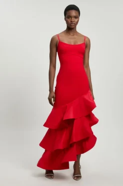 Robe Maxi en jersey Ponte de coton à ourlet à volants